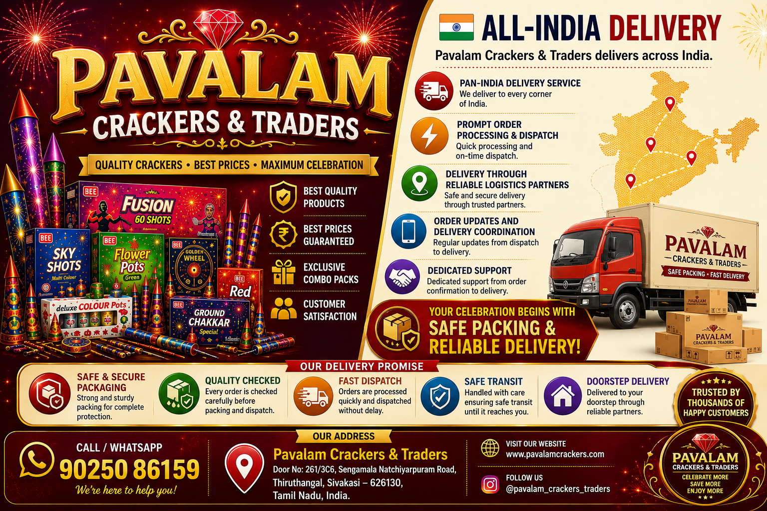 Pavalam Crackers and Traders - All India Delivery, Safe Packing and Reliable Service